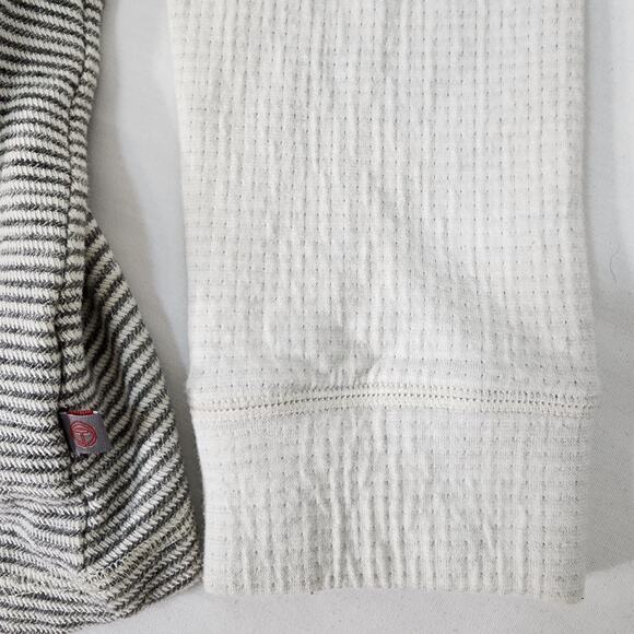 T by Talbots Sweatshirt Womens Large Ivory Gray Stripe Zip Pockets Cotton Knit - Picture 9 of 11
